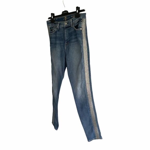 7 FOR ALL MANKIND Luxe Vintage High Waist Ankle Skinny Jean Silver Stripe 28 - Picture 7 of 9